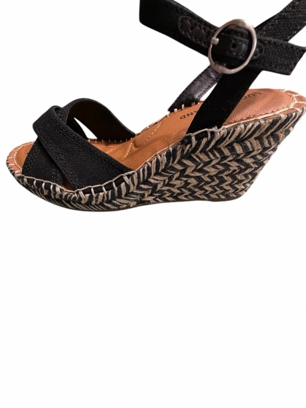Lucky Brand Black Crisscross Wedge Sandals